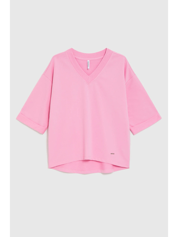 Moodo V-nyakú rózsaszín blúz Moodo