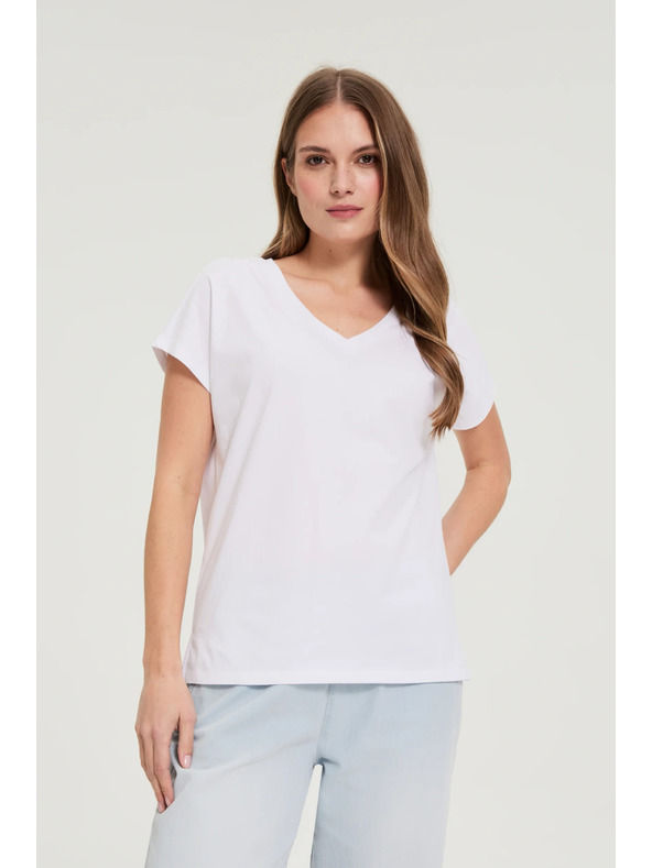 Moodo Pamut póló V nyakkivágással fehér Moodo