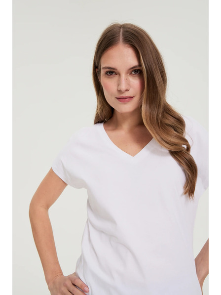 Moodo Pamut póló V nyakkivágással fehér Moodo