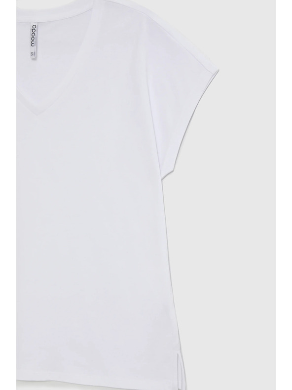 Moodo Pamut póló V nyakkivágással fehér Moodo
