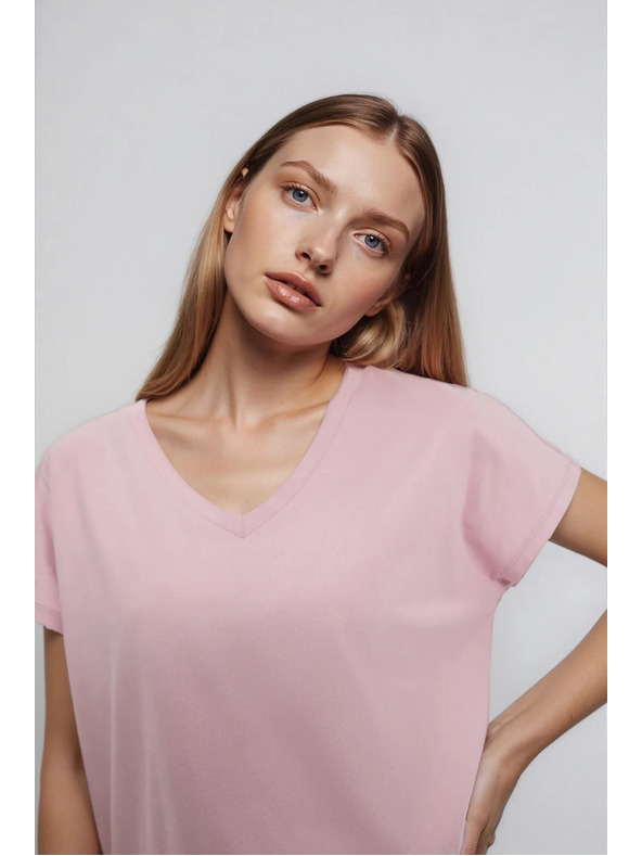 Moodo Pamut póló V nyakkivágással világos rózsaszín Moodo