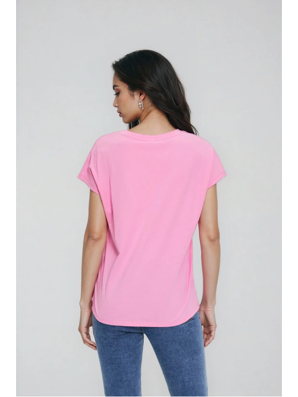 Moodo Pamut póló V nyakkivágással rózsaszín Moodo