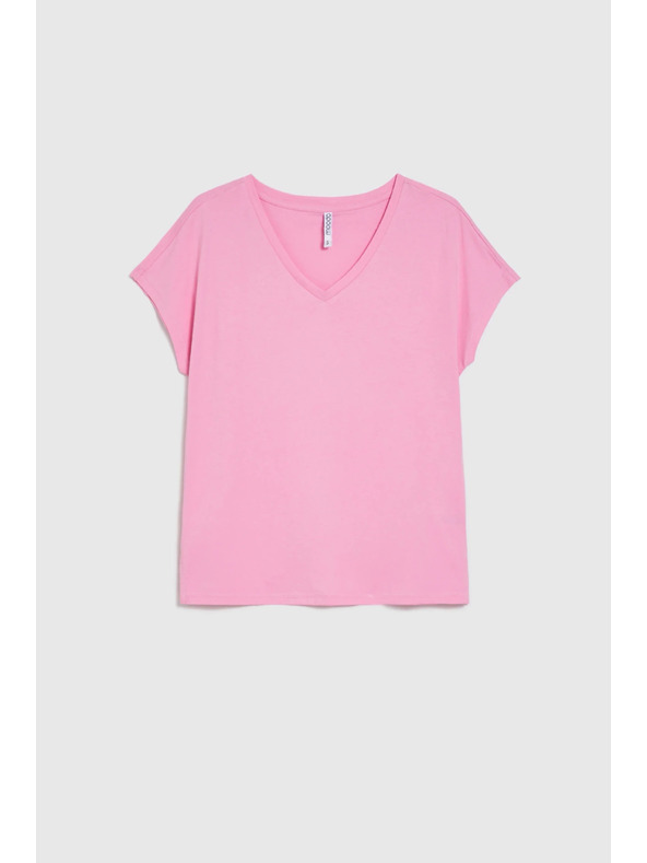 Moodo Pamut póló V nyakkivágással rózsaszín Moodo