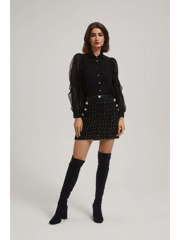 Moodo Tweed stílusú szoknya díszítő gombokkal fekete Moodo