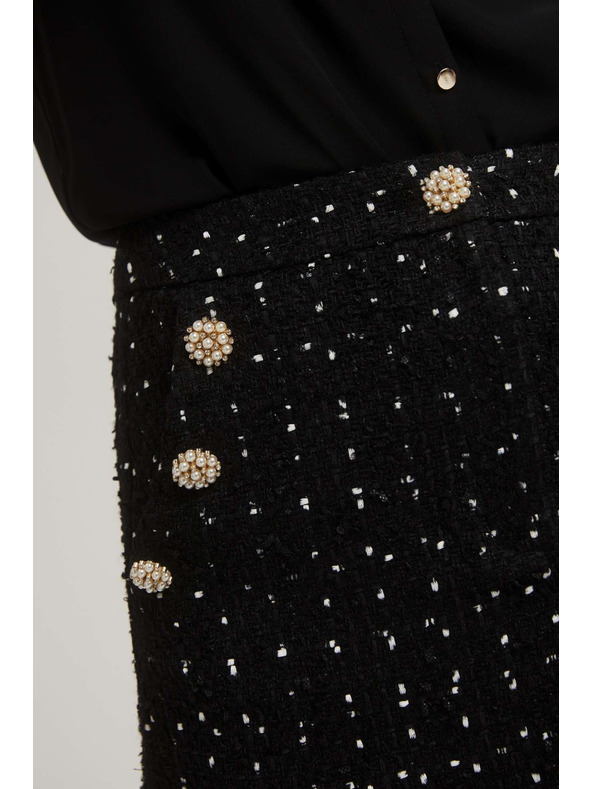 Moodo Tweed stílusú szoknya díszítő gombokkal fekete Moodo