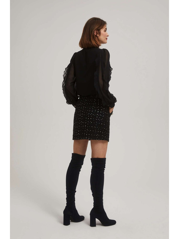 Moodo Tweed stílusú szoknya díszítő gombokkal fekete Moodo