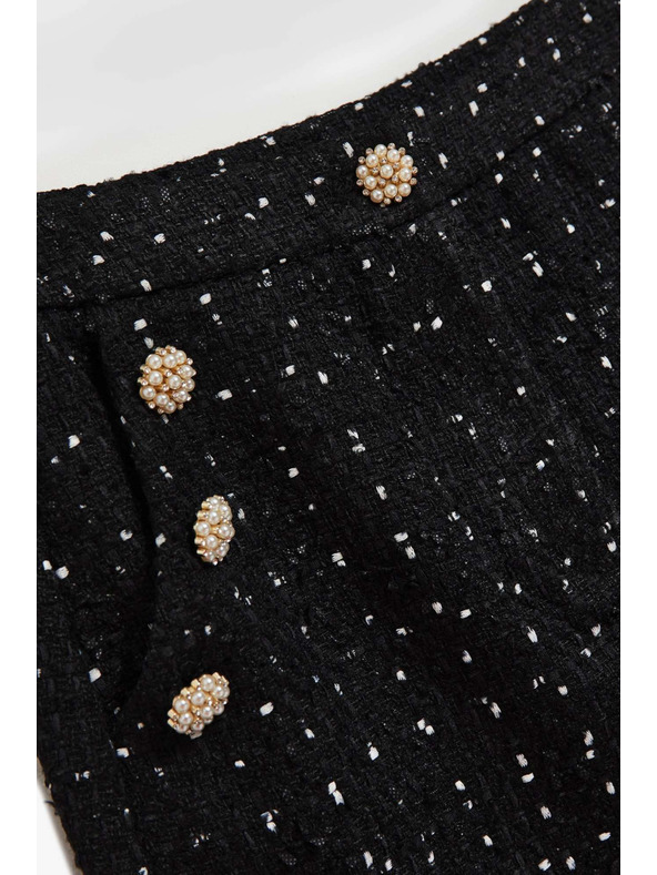 Moodo Tweed stílusú szoknya díszítő gombokkal fekete Moodo
