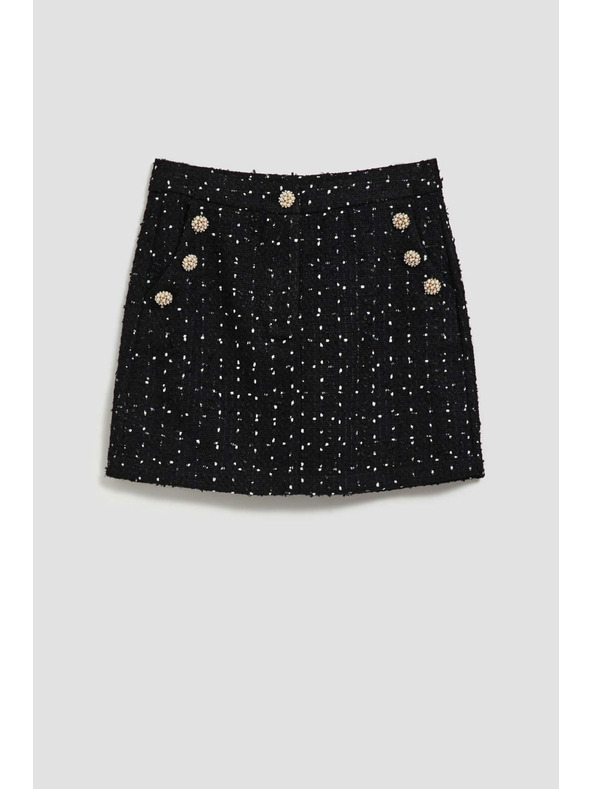 Moodo Tweed stílusú szoknya díszítő gombokkal fekete Moodo