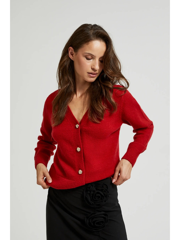 Moodo Gombos kardigan rózsa formájú gombokkal piros Moodo