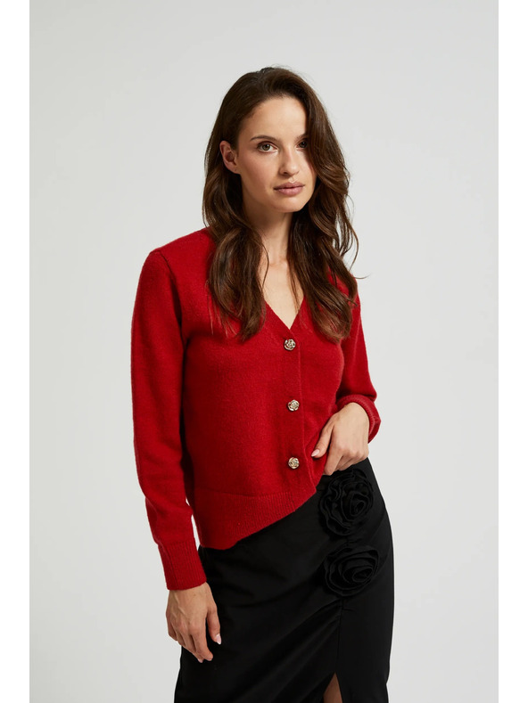 Moodo Gombos kardigan rózsa formájú gombokkal piros Moodo