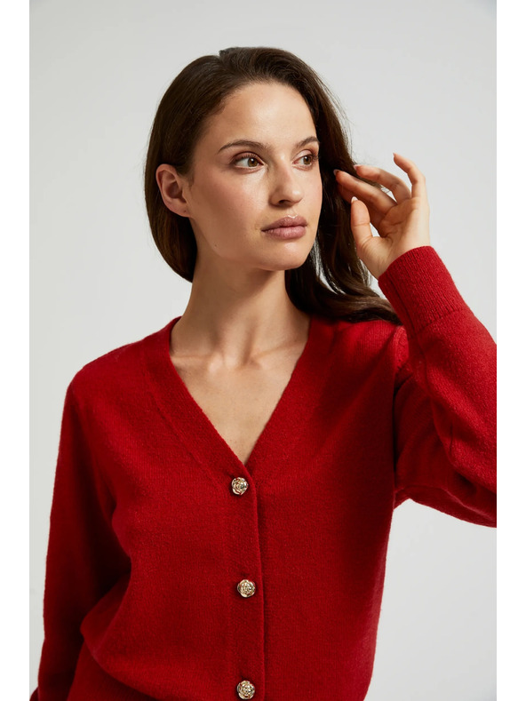 Moodo Gombos kardigan rózsa formájú gombokkal piros Moodo