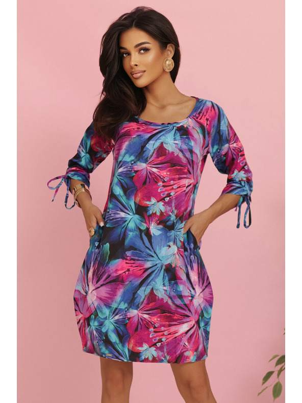 numoco Kényelmes oversize ruha ujjakon megkötővel - színes virágok