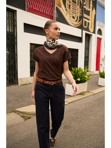 Moodo Pamut póló V-nyakkivágással barna Moodo