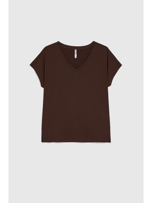 Moodo Pamut póló V-nyakkivágással barna Moodo