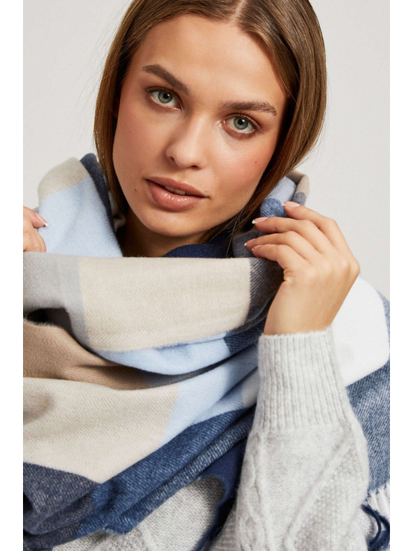 Moodo Sötét kék kendő kockás mintával és rojtos szegéllyel Moodo