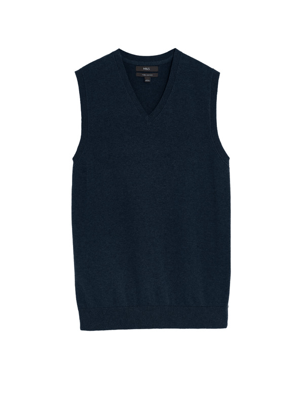 Marks & Spencer Marks & Spencer tiszta pamutból készült ujjatlan pulóver tengerészkék