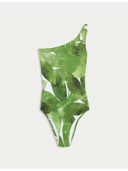 Marks & Spencer Mintás erősített egyvállas fürdőruha Marks & Spencer zöld