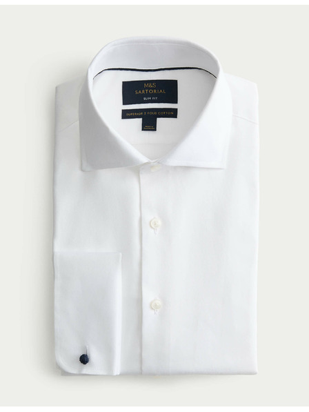 Marks & Spencer Marks & Spencer keskeny szabású luxus pamut póló dupla mandzsettával, fehér színben.