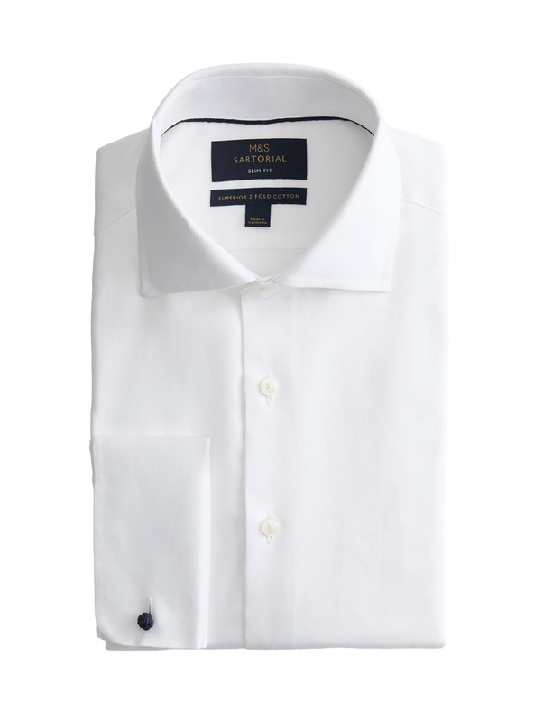 Marks & Spencer Marks & Spencer keskeny szabású luxus pamut póló dupla mandzsettával, fehér színben.