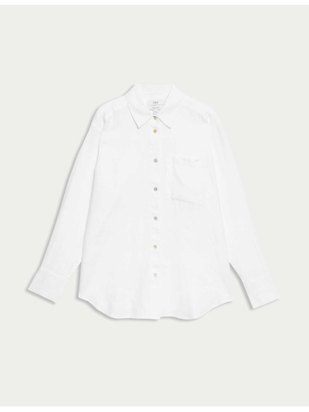 Marks & Spencer Oversized Girlfriend stílusú len ing gallérral Marks & Spencer fehér