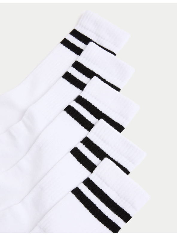 Marks & Spencer Csíkos sportszoknik magas pamuttartalommal, 5 páros csomag (6 kicsi – 7 nagy) Marks & Spencer fehér