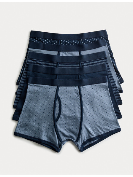Marks & Spencer Elasztikus pamut boxer geometriai mintával, 5 db Marks & Spencer kék