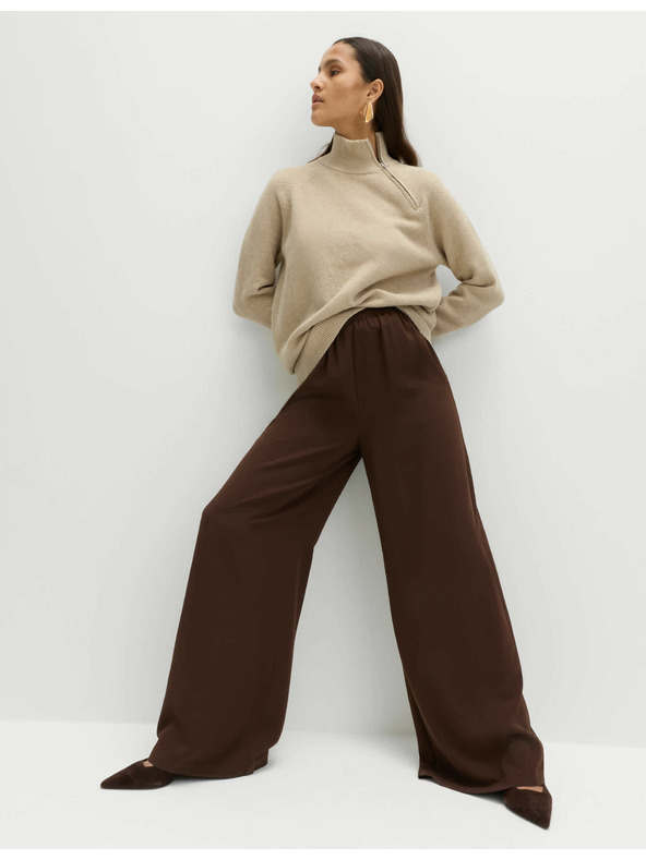 Marks & Spencer Krepp nadrág széles szárral és rugalmas derékkal Marks & Spencer barna