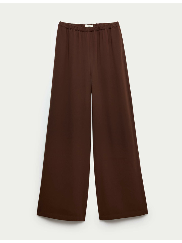 Marks & Spencer Krepp nadrág széles szárral és rugalmas derékkal Marks & Spencer barna