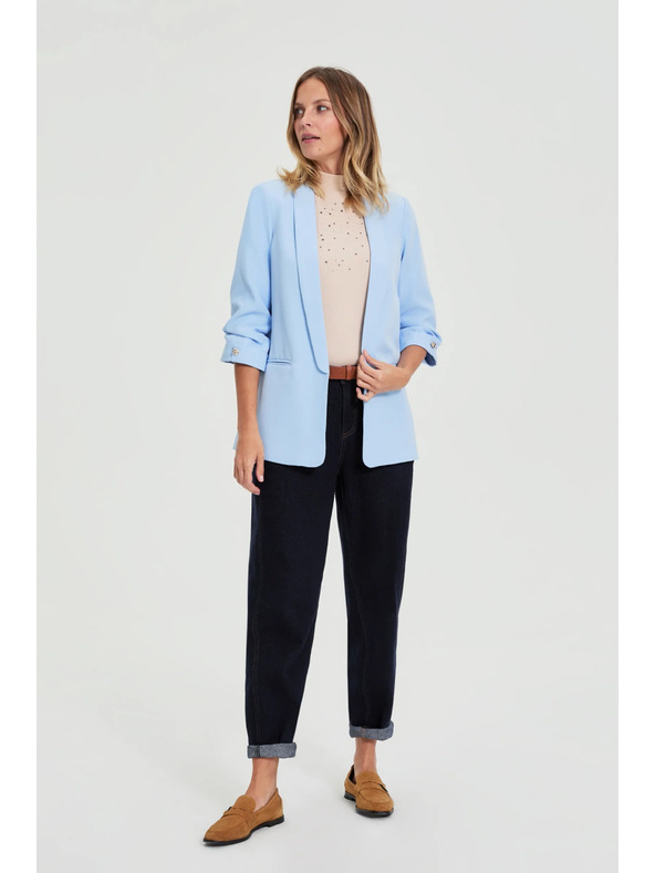 Moodo Blézer gyűrt ujjakkal világoskék Moodo