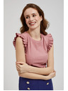 Moodo Bordázott blúz vállvolánttal, rózsaszín Moodo