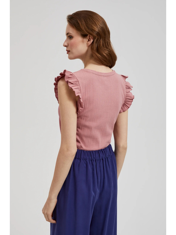 Moodo Bordázott blúz vállvolánttal, rózsaszín Moodo