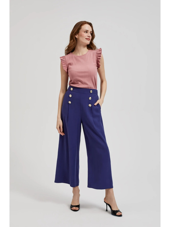 Moodo Bordázott blúz vállvolánttal, rózsaszín Moodo