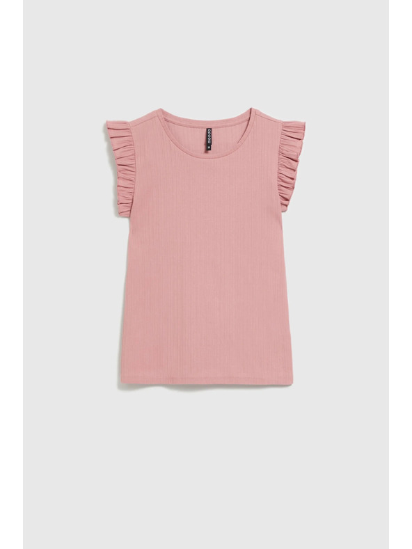 Moodo Bordázott blúz vállvolánttal, rózsaszín Moodo