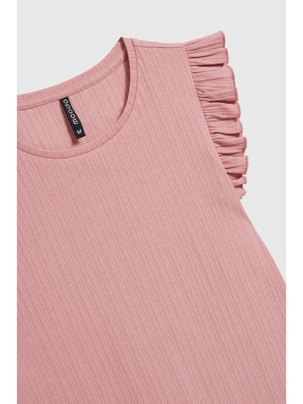 Moodo Bordázott blúz vállvolánttal, rózsaszín Moodo