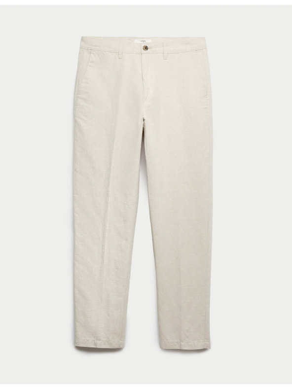 Marks & Spencer Chino nadrág lenvegyület keverékből, normál fazon Marks & Spencer bézs