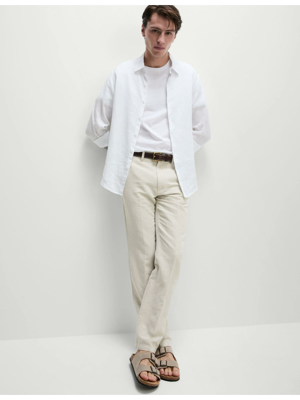 Marks & Spencer Chino nadrág lenvegyület keverékből, normál fazon Marks & Spencer bézs