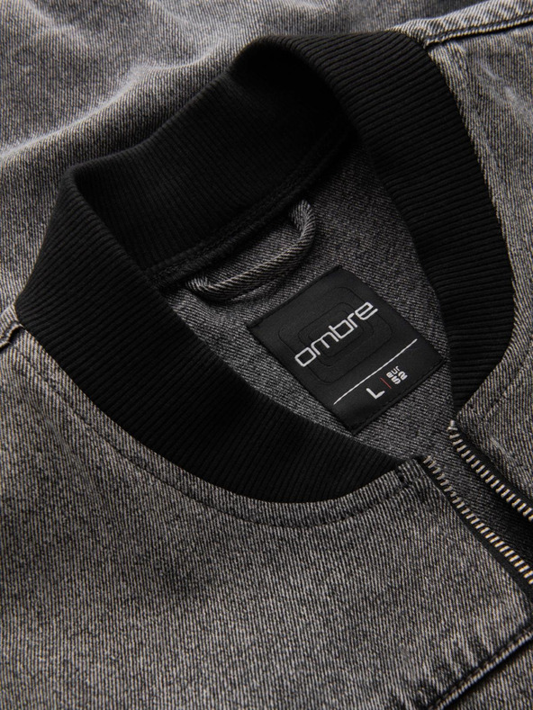 Ombre Clothing Férfi farmer bomberdzseki kőmosás hatású - szürke V1 OM-JADJ-0163 Ombre Clothing