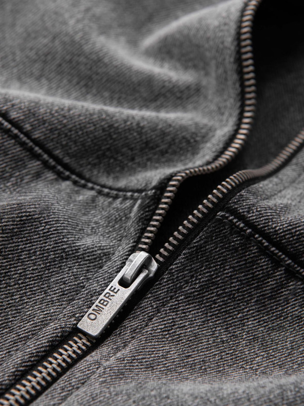Ombre Clothing Férfi farmer bomberdzseki kőmosás hatású - szürke V1 OM-JADJ-0163 Ombre Clothing