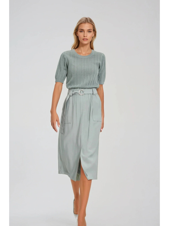 Moodo Olívazöld rövid ujjú pulóver Moodo