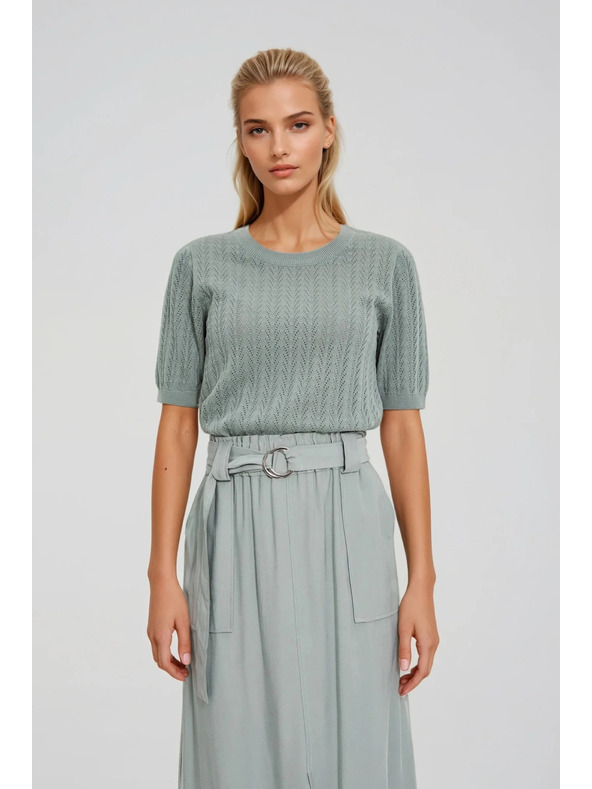 Moodo Olívazöld rövid ujjú pulóver Moodo