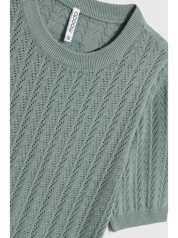 Moodo Olívazöld rövid ujjú pulóver Moodo