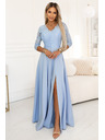 numoco AMBER Elegáns hosszú csipke ruha kivágással - világoskék