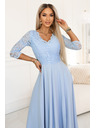 numoco AMBER Elegáns hosszú csipke ruha kivágással - világoskék