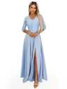 numoco AMBER Elegáns hosszú csipke ruha kivágással - világoskék
