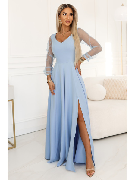 numoco LORETTA Egyedi hosszú ruha tüll ujjakkal és kivágással - világoskék