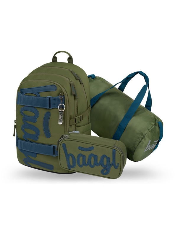 BAAGL  BAAGL SZETT 3 Skate Olive: hátizsák, tolltartó, sporttáska GRS