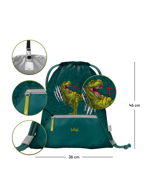 BAAGL  Zöld táska zsebbel Baagl T-Rex