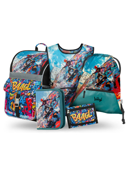 BAAGL  BAAGL SZETT 5 Zippy Skatepark: aktatáska, tolltartó, zsák, kötény, pénztárca