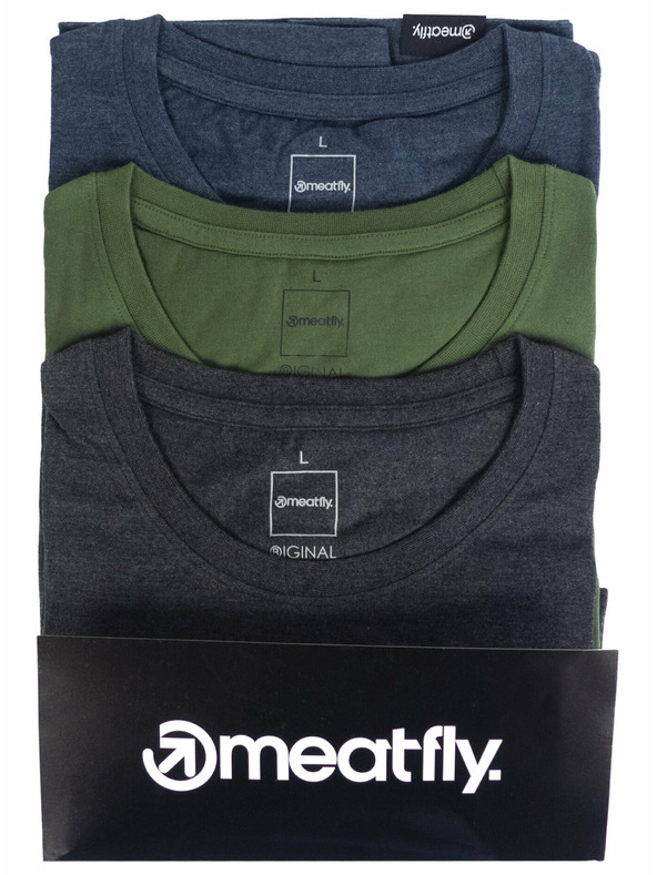 Meatfly Meatfly férfi póló csomag Basic Multipack Charcoal Heather/Olive/Navy Heather | Szürke | Méret