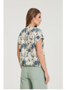 Moodo Viszközből készült blúz virágokkal olívazöld Moodo